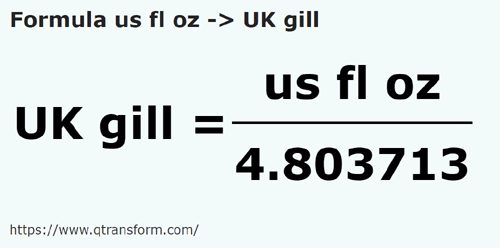 formula Onzas USA a Gills británico - us fl oz a UK gill