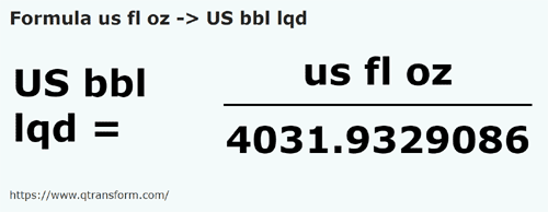 umrechnungsformel Amerikanische Flüssigunzen in Amerikanische barrel (flüssig) - us fl oz in US bbl lqd