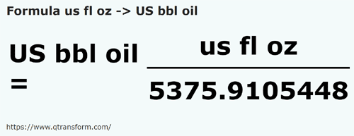 formula Onças líquidas americanas em Barrils de petróleo estadunidense - us fl oz em US bbl oil
