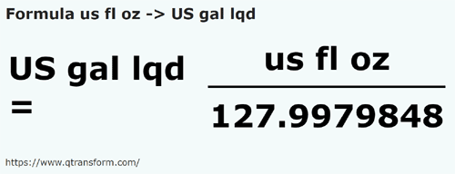 formule Onces liquides américaines en Gallons US - us fl oz en US gal lqd