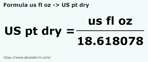 formula Amerykańska uncja objętości na Amerykańska pinta sypkich - us fl oz na US pt dry