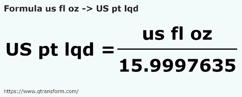 formula Amerykańska uncja objętości na Amerykańska pinta - us fl oz na US pt lqd