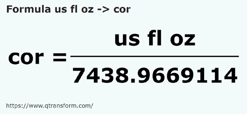 formula US fluid ounces to Cors - us fl oz to cor