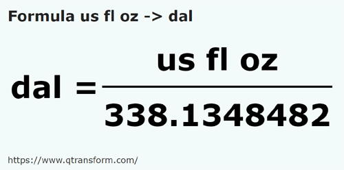 formula Onças líquidas americanas em Decalitros - us fl oz em dal