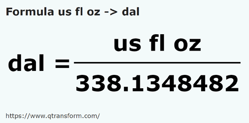 vzorec Tekutá unce (USA) na Dekalitrů - us fl oz na dal