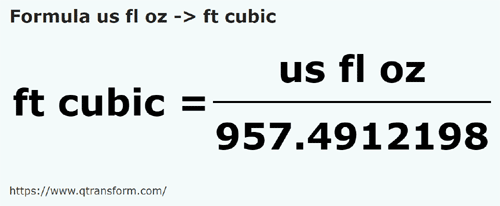 formula Onças líquidas americanas em Pés cúbicos - us fl oz em ft cubic