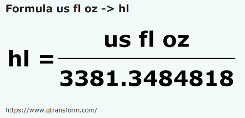 formula Amerykańska uncja objętości na Hektolitry - us fl oz na hl