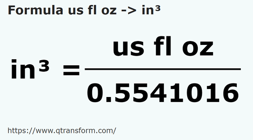 formula Onzas USA a Pulgada cúbicas - us fl oz a in³
