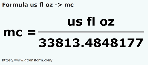 formula Onças líquidas americanas em Metros cúbicos - us fl oz em mc