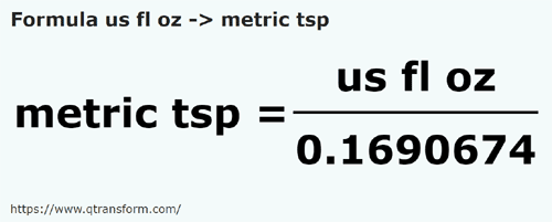 formule Amerikaanse vloeibare ounce naar Metrische theelepels - us fl oz naar metric tsp