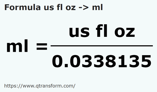 formula Onças líquidas americanas em Mililitros - us fl oz em ml