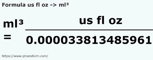 formula Onças líquidas americanas em Mililitros cúbicos - us fl oz em ml³