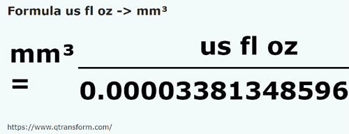 vzorec Tekutá unce (USA) na Kubických milimetrů - us fl oz na mm³