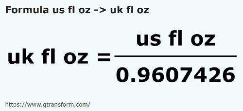 formula Amerykańska uncja objętości na Uncja objętości - us fl oz na uk fl oz