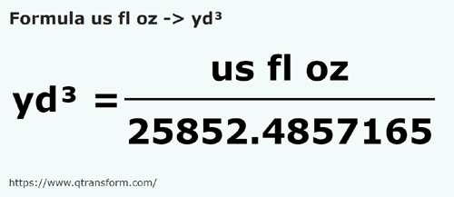 formula Amerykańska uncja objętości na Jardy sześcienny - us fl oz na yd³