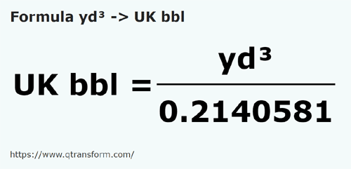 formula кубический ярд в Баррели (Великобритания) - yd³ в UK bbl