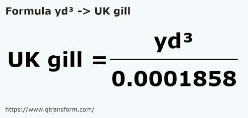 formule Yards cubes en Roquilles britanniques - yd³ en UK gill