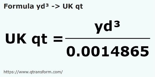 formula Yardas cúbicas a Cuartos británicos - yd³ a UK qt