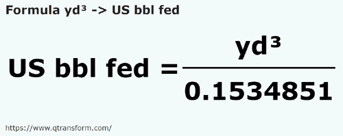 formula кубический ярд в Баррели США (федеральные) - yd³ в US bbl fed