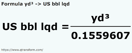 formula Yardas cúbicas a Barril estadounidense (liquidez) - yd³ a US bbl lqd