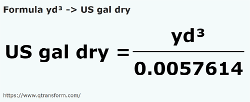 formula кубический ярд в Галлоны США (сыпучие тела) - yd³ в US gal dry