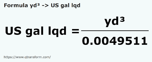 formula Iarde cubi in Gallone americano liquido - yd³ in US gal lqd