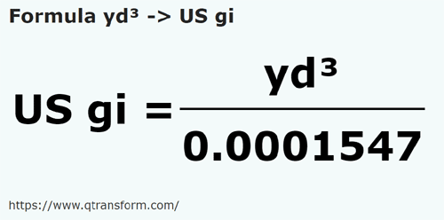 formula Jardas cúbicos em Gills estadunidense - yd³ em US gi