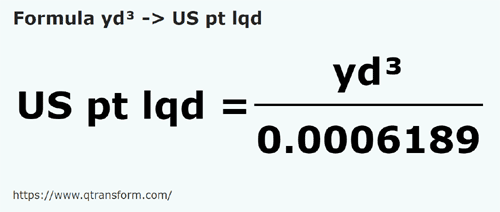 formula Cubic yards to US pints - yd³ to US pt lqd