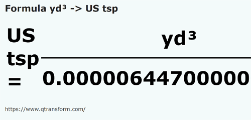 formula кубический ярд в Чайные ложки (США) - yd³ в US tsp