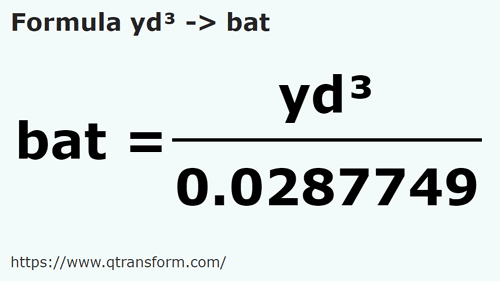 formula Yardas cúbicas a Bato - yd³ a bat