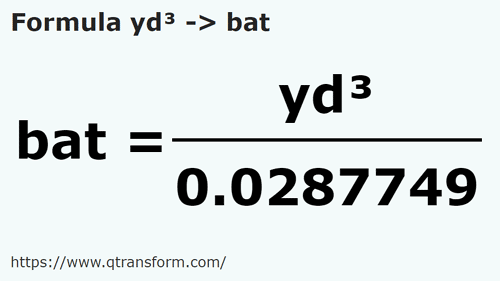 formula Cubic yards to Baths - yd³ to bat