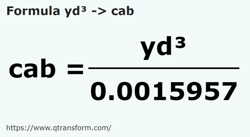 formula Yardas cúbicas a Cabi - yd³ a cab