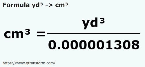 formula Yarzi cubi in Centimetri cubi - yd³ in cm³