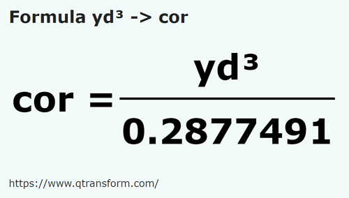 formula кубический ярд в Кор - yd³ в cor