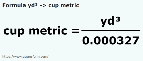 formula Yardas cúbicas a Tazas métricas - yd³ a cup metric