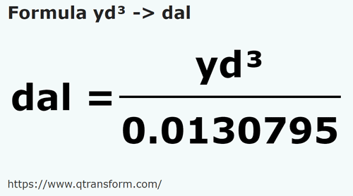 formula Yardas cúbicas a Decalitros - yd³ a dal
