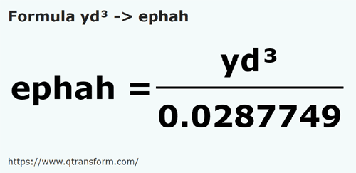 formula кубический ярд в Ефа - yd³ в ephah