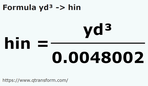 formule Yards cubes en Hins - yd³ en hin