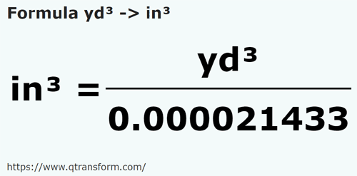formula Jardy sześcienny na Cal sześcienny - yd³ na in³