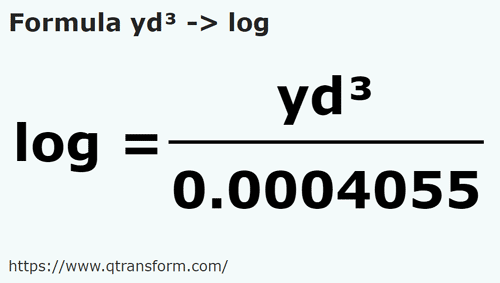 formule Kubieke yard naar Log - yd³ naar log
