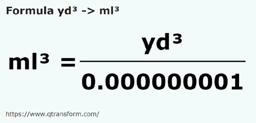 formula Jardas cúbicos em Mililitros cúbicos - yd³ em ml³