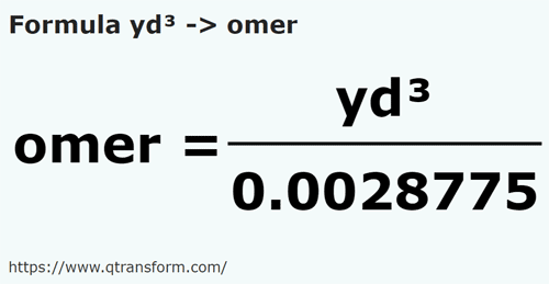 vzorec Krychlový yard na Omerů - yd³ na omer