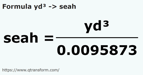 formula Cubic yards to Seah - yd³ to seah